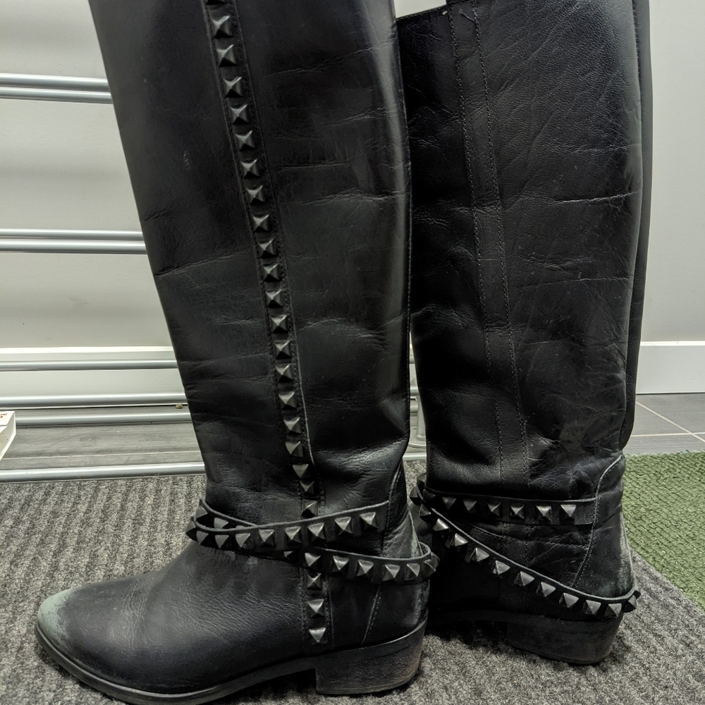 Leather, Zara black studded boots size 7,